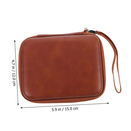 Brown PU Leather Guitar Pick Holder Bag with Secure Zipper Closure for Compact Pick Storage 2