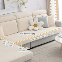 (Beige, 3 Seater Sofa) 1pc Sherpa Sofa Cover, Plaid Pattern, Bohemian Style, Elastic Fabric Easy to Install, Soft And Comfortable