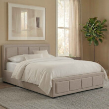 (Beige) Single Linen Ottoman Bed Frame with Storage, Vida Designs Vanita, Upholstered Fabric Bed with Headboard, UKFR