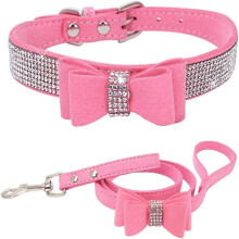 Rhinestone Bowtie Dog Collar, Crystal Bling Adjustable Pet Collar for Small Medium Dogs & Cats, Compatible with Puppy Accessory