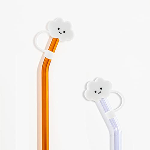 Silicone Straw Tips 2Pcs Soft Dustproof Reusable Straw Covers for 68mm Straws Cloud Shape White 2