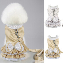 (2XL, Golden) Dog Harness Combo Escape Proof Easy Control Accessory Princess Style Dog Harness Leash With Dress For Outdoor