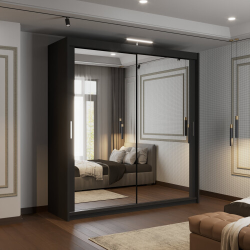 (120cm,Black) Mirrored Sliding Door Wardrobe