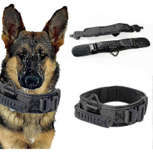 (Black) Large Tactical Dog Collar  For Dog Training, Military Adjustable Nylon Dog Collar, Heavy Duty Metal Buckle With Handle High Quality