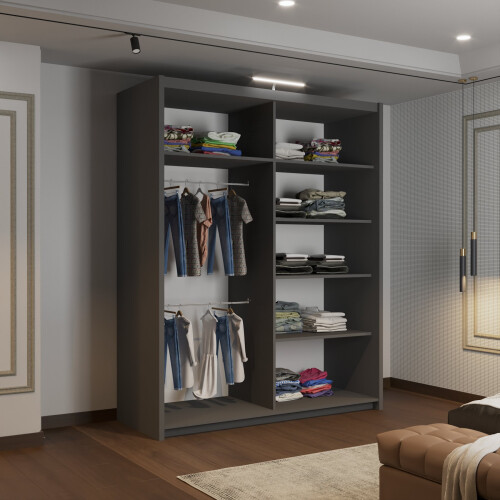 (180cm, Grey) Mirrored Sliding Door Wardrobe 2