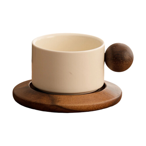 Handmade Ceramic Coffee Cup with Walnuts Wood Handle-2 B