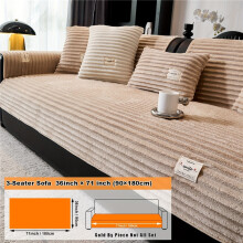 (Light Coffee, 3-Seater 91.44cm*180.34cm) 1pc Chasing Shadow Striped Cushion, Western Popular Solid Plush Striped Sofa Cushion, Smile White