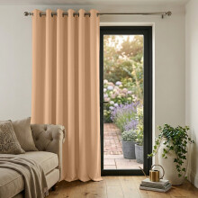 (BEIGE, 66" Width x 84" Drop) Thermal Blackout Eyelet Ring Top Curtains Pair + Tie Back