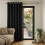 (BLACK, 66" Width x 84" Drop) Thermal Blackout Eyelet Ring Top Curtains Pair + Tie Back 1