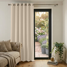 (CREAM, 66" Width x 84" Drop) Thermal Blackout Eyelet Ring Top Curtains Pair + Tie Back