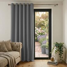 (GREY, 66"x84") Thermal Blackout Eyelet Ring Top Curtains Pair + Tie Back
