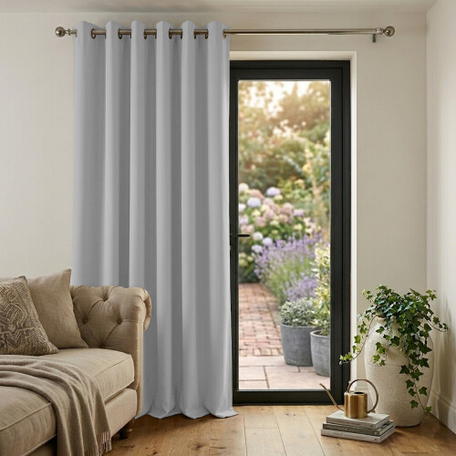 (SILVER, 66"x84") Thermal Blackout Eyelet Ring Top Curtains Pair + Tie Back