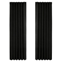 2Pcs Imitation Linen Curtain Back Tab Semi Sheer-Black W127 214