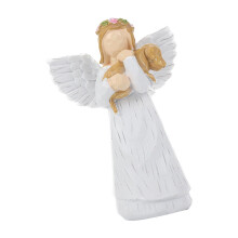 Elegant White Angel With Dog Figurine Resin Home Decors Pet