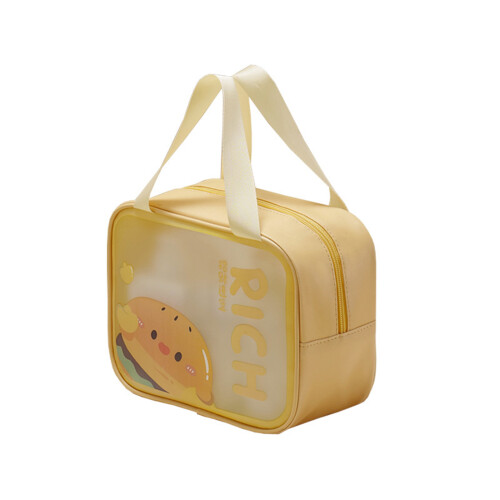 Double Layer PVC Cosmetic Bag For Women-Yellow single layer