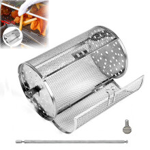 Stainless Steel Rotating Grill Basket 14x23CM with 360 Auto Rotation for Outdoor BBQ Chicken Wings