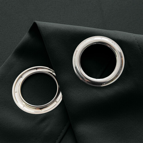 (BLACK, 66" Width x 84" Drop) Thermal Blackout Eyelet Ring Top Curtains Pair + Tie Back 1