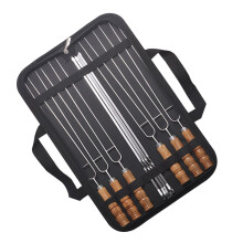 10pcs Stainless Steel Barbecue Skewers with HeatResistant Wood Handles for Safe Easy Grilling