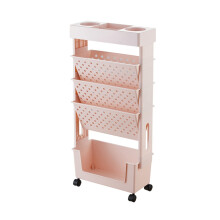 5 Tier Rolling Utility Cart Pink Plastic Movable Bookshelf Trolley for Home Office Kitchen Storage