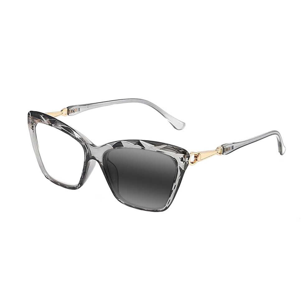 Gray Photochromic Cat Eye Reading Glasses For Women, Transparent Multifocal Readers With 2.5X Precision Magnification