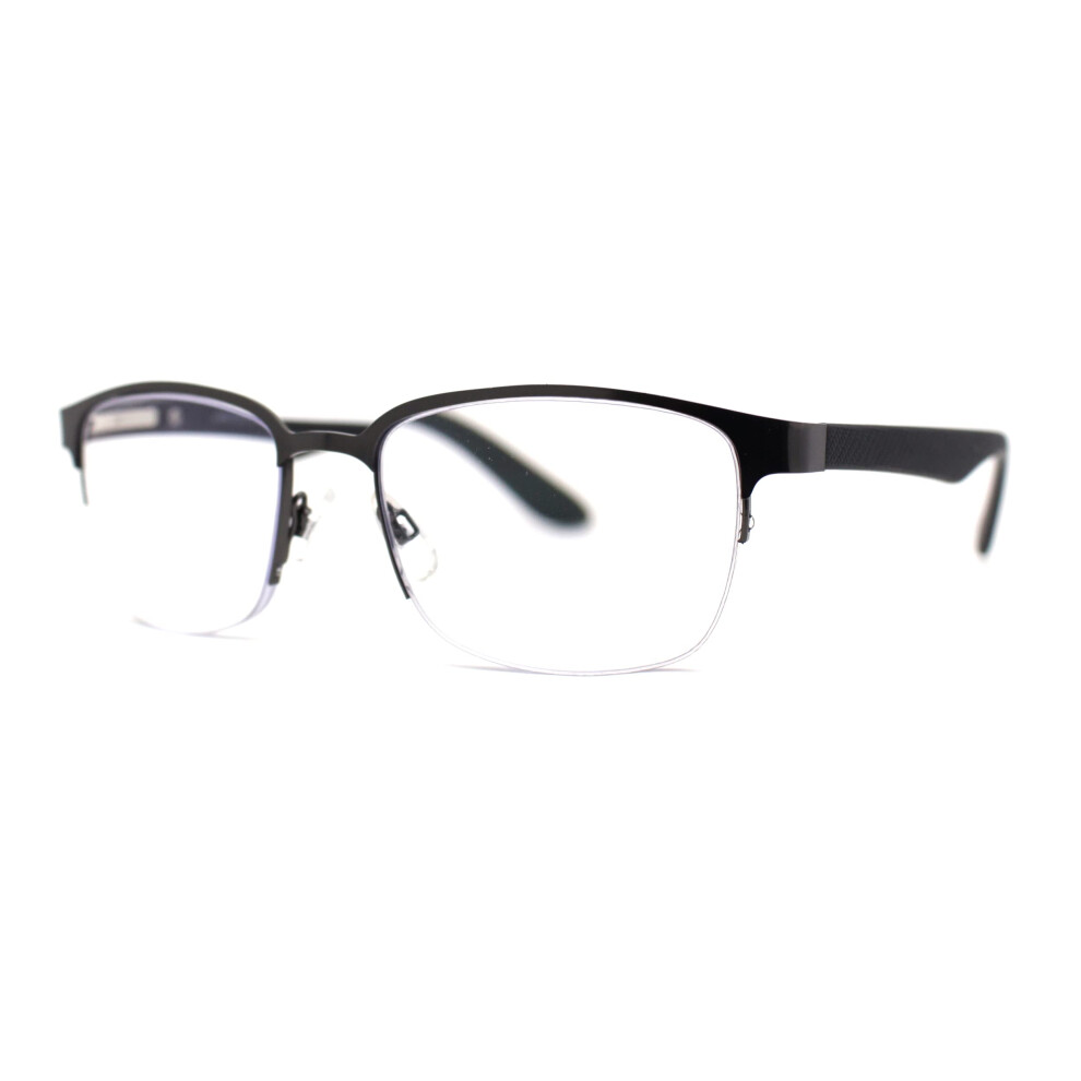 Men's Progressive Reading Glasses +3.0 Metal Half Rim 3Focal Narrow Rectangular Gunmetal Black Frame