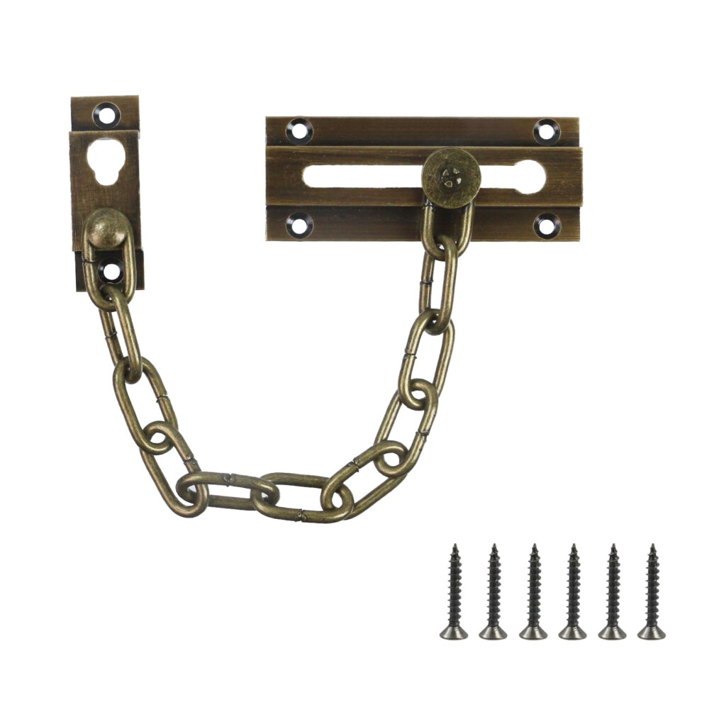 Antique Bronze Door Chain Lock, Solid Brass Long Chain Security Lock For Front And Inside Doors 9330225674955
