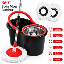 360° FLOOR MAGIC SPIN MOP BUCKET SET PREMIUM ROTATING DRY HEADS WITH 2 HEADS