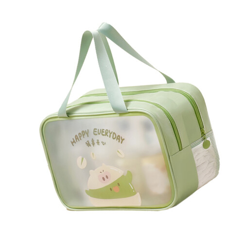 Sturdy PVC Waterproof Cosmetic Pouch For-Green Double layer