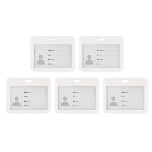 5 Pcs ABS Waterproof Horizontal ID Badge Holder with Coin Slot Clear Front for Office Teacher White