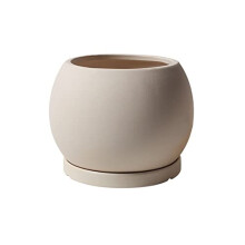 Large Ceramic Plant Pot with Drainage Tray, Round Stoneware Flower Planter for Indoor and Outdoor Use