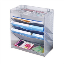 Wall Mounted File Organizer A4 Metal Mesh Rack with MultiLayer Storage and Large Capacity Compartments, Black