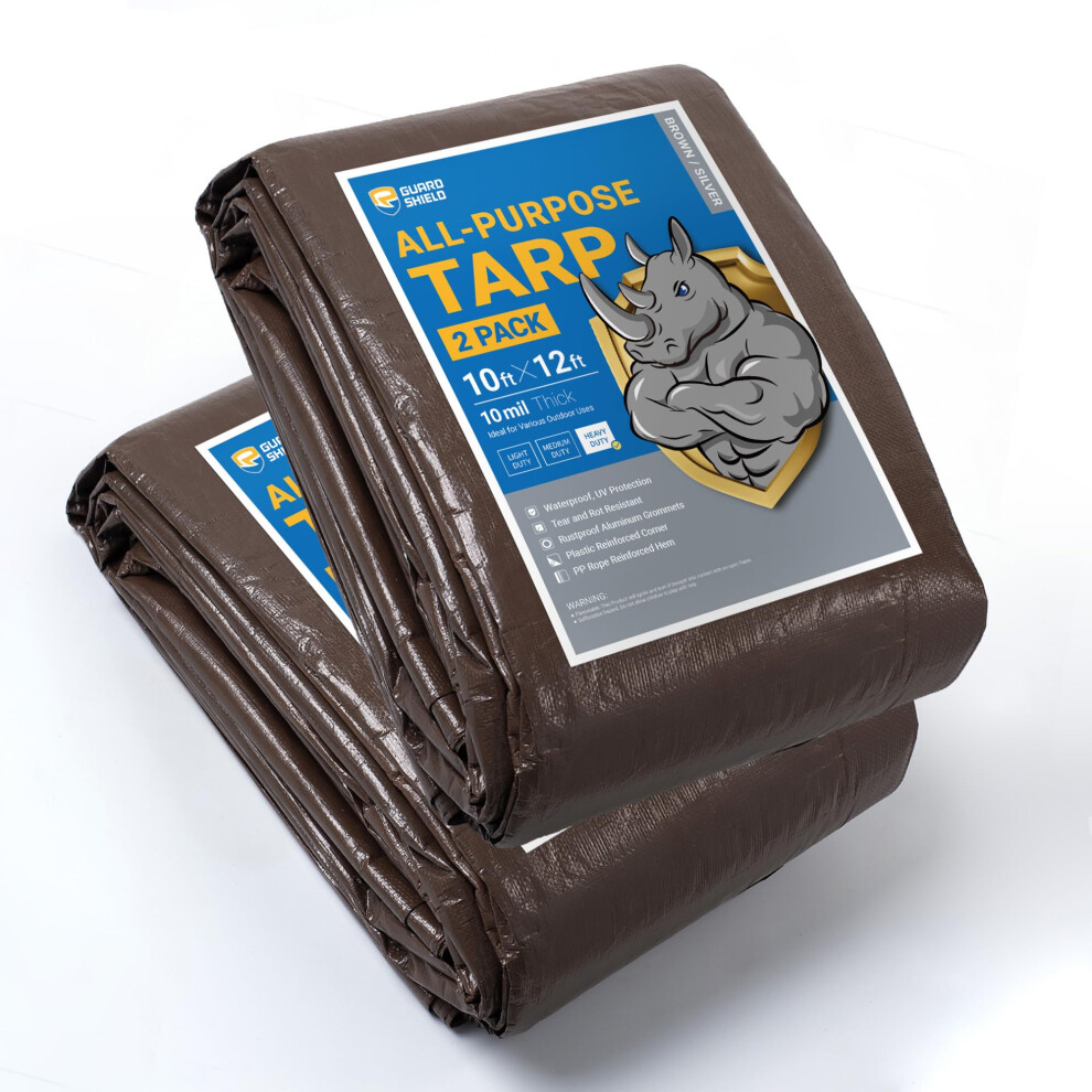 10X12 Heavy Duty Waterproof Poly Tarp 10 Mil Brown Silver 2 Pack Uv Resistant Outdoor Cover With Grommets 9330225675303