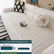 (Off White, 4 Seater71.12cm x 210.82cm) A 1pc Thick Quilted Flannel Sofa Cover, Handcrafted in a Modern Minimalist Style with a Matching Wide
