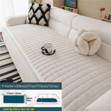 (Off White, 3 Seater71.12cm x 180.34cm) A 1pc Thick Quilted Flannel Sofa Cover, Handcrafted in a Modern Minimalist Style with a Matching Wide