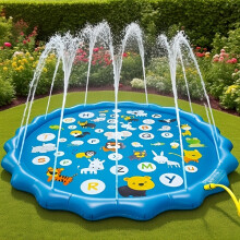 Extra Large Inflatable Sprinkler Pad for Kids, Smart Scientist 26 Alphabets and Animal Patterns, Durable Outdoor Yard Lawn Water