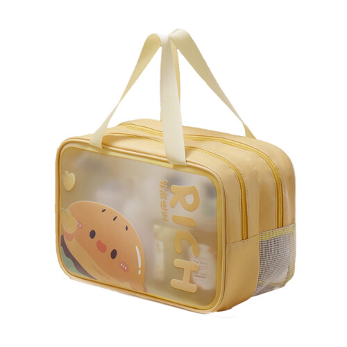 Large Makeup Storage Bag With Handle For-Yellow Double layer
