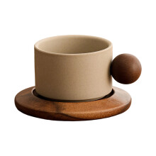 Elegant Handcrafted Ceramic Tea Cup With Wooden Base-Clay B