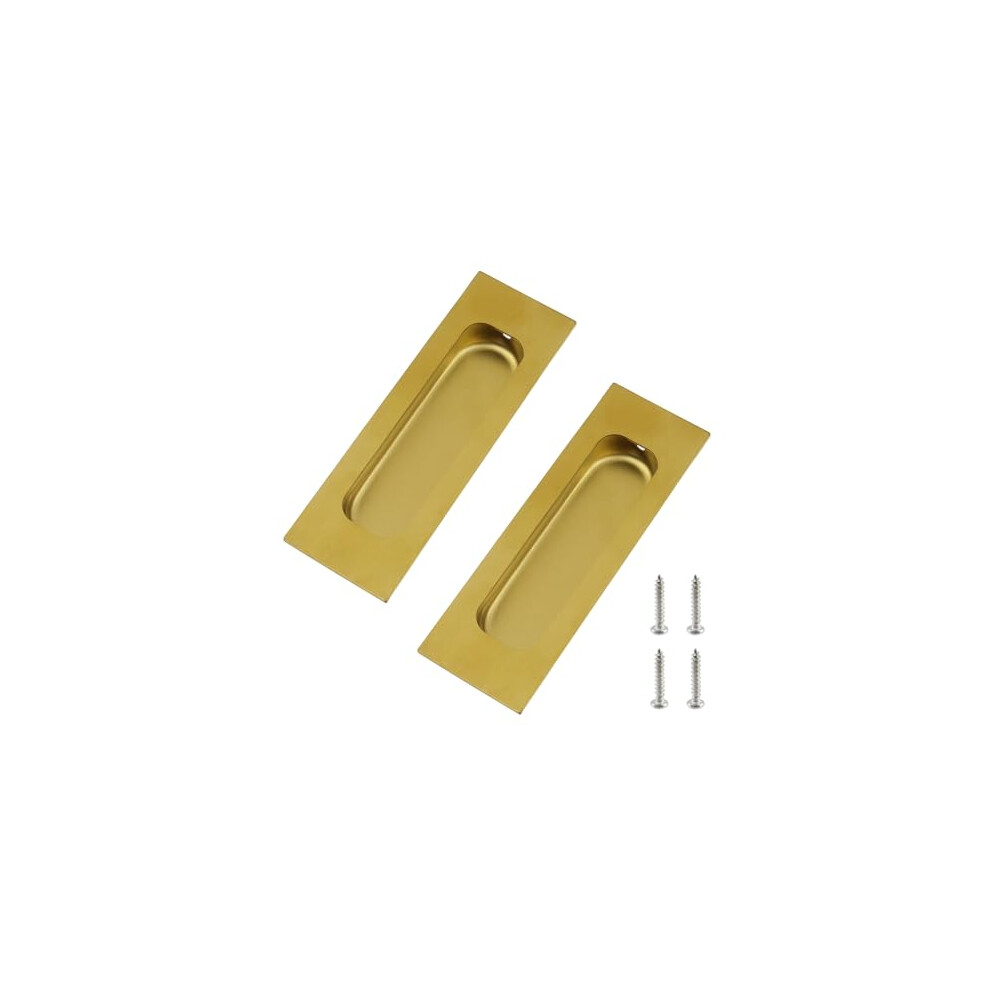 Golden Recessed Cabinet Handles 4.72 Inch Flush Mount Hidden Screw Sliding Door Pull Set 2Pcs 9310869641216