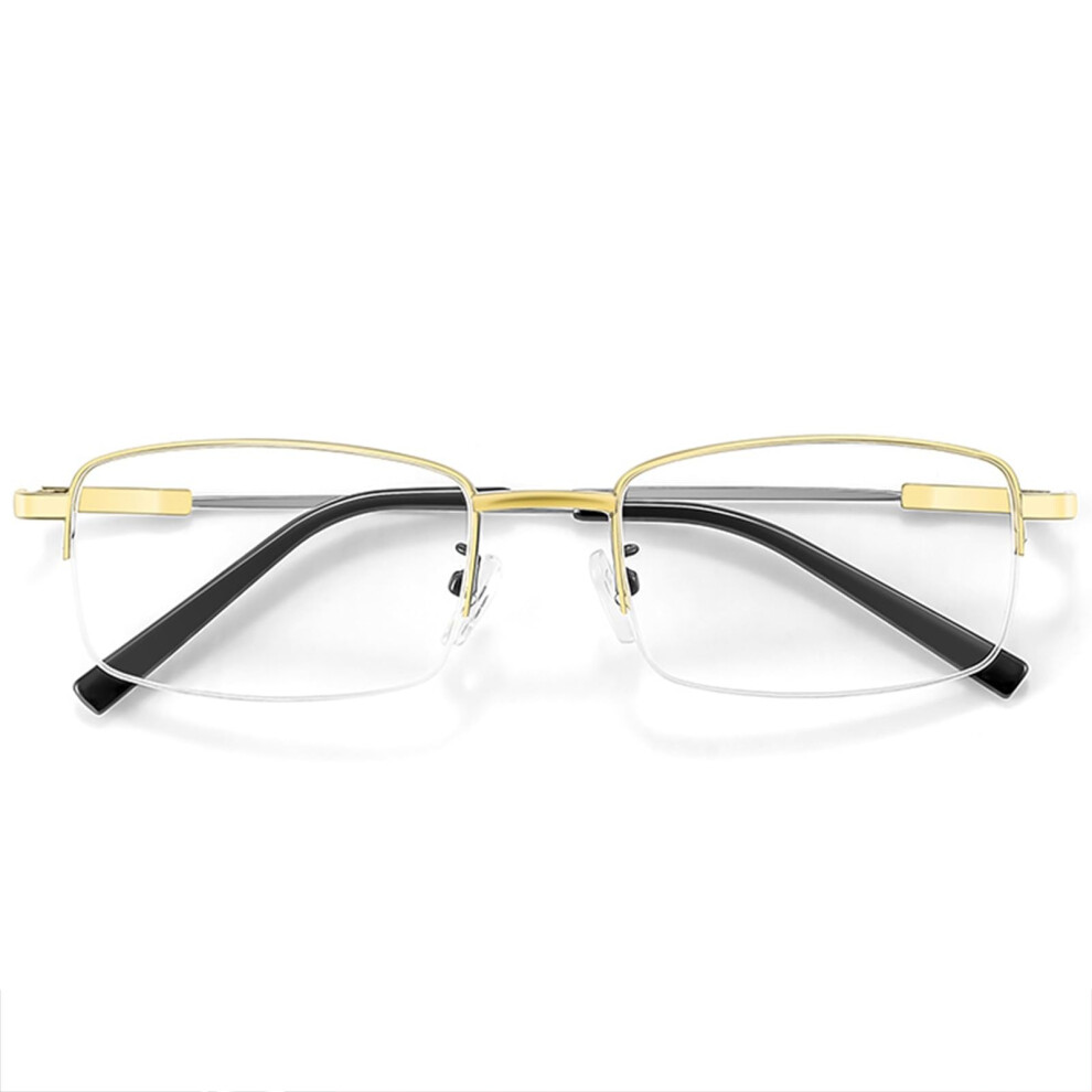 Blue/Light/Gold Blocking Reading Glasses 3.0X For Men, Weight Titanium Half Frame Readers