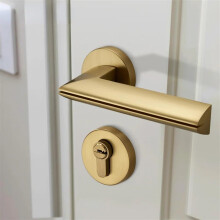 Brushed Brass Bedroom Door Handle with Lock, Modern Golden Privacy Mortise Lock Set 1Pcs 72MM