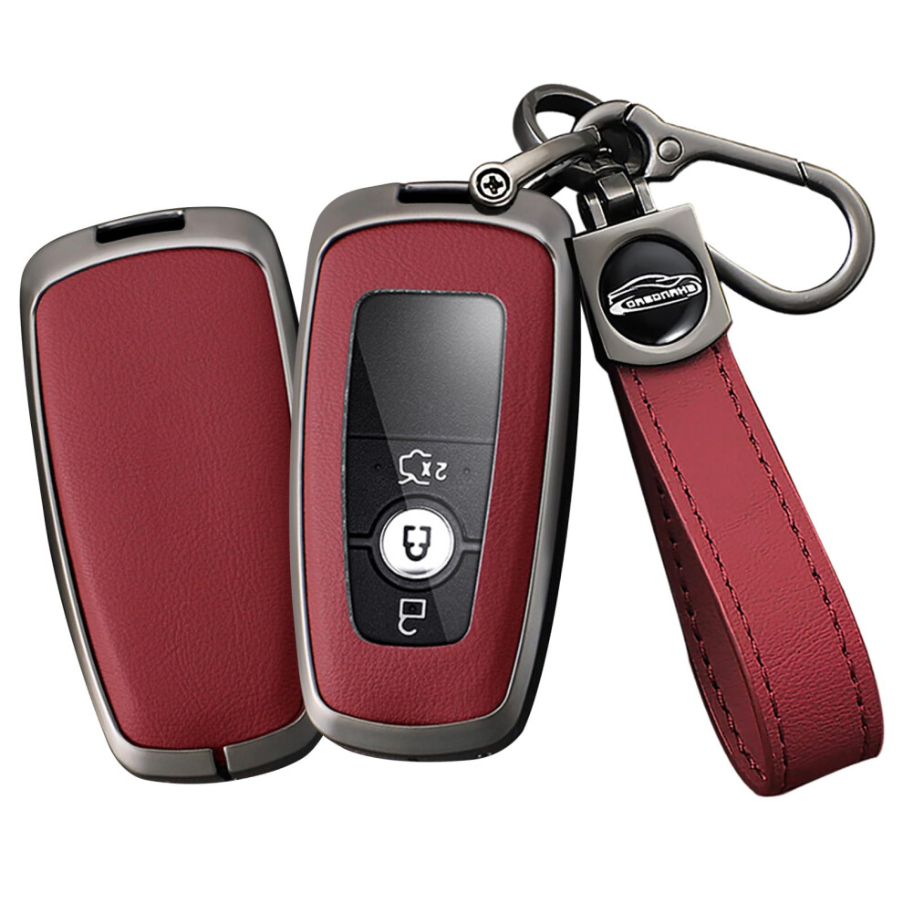 Key Fob Cover Leather Case With Keychain For Lincoln Navigator Aviator Corsair 5 Button Red 9330225633495
