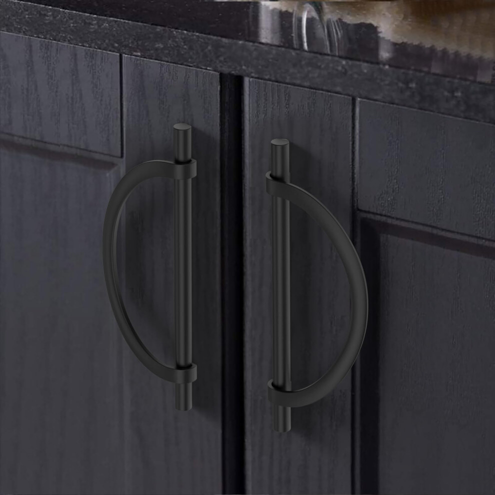 10 Pack Matte Black Half Moon Cabinet Handles 6.3 Inch Modern Kitchen Drawer Pulls Zinc Alloy 9310869685555