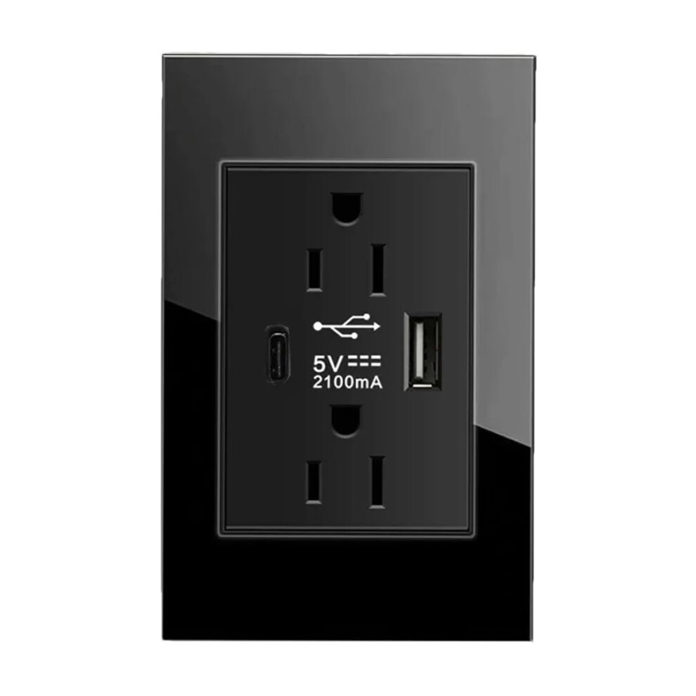 Usb Wall Outlet With 2.1A Usb C Ports, Black Tempered Glass Panel, Flame Retardant And Easy Install 9330225633761