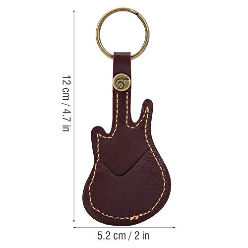 Leather Guitar Pick Holder with Brass Keyring, Compact Secure Case Includes 5 Plectrums, Brown 2