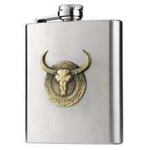 6-Unzen-Edelstahl-Hüftflasche mit Stier-Totem-Motiv, Tragbarer Hüftflachmann, Reiseflasche für Alkoholische Getränke