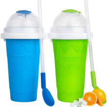 Slush-Becher, Praktischer Quetschbecher für Smoothies und Eiskalte Getränke, Gefrier-Slush-Becher (Grün+Blau, Groß)