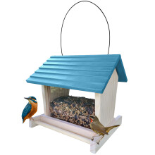 Hangende houten vogelvoeder met regendicht-Blauw