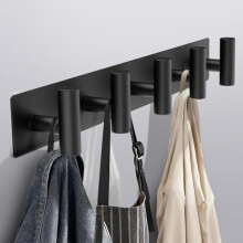 Wall Mounted Coat Rack with 5 Wide Hook Spacing, Rustproof Black Towel Hooks for Bathroom and Entryway