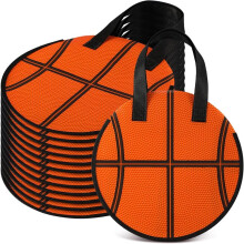 12 Pcs Basketball Party Favor Bags 10 X 10 Inch Basketball Gift Bags with Handle Round Non Woven Gift Pouches