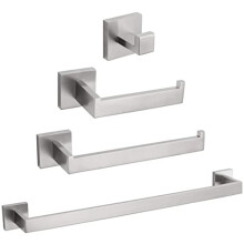 Bathroom Accessories Set SUS304 Brushed Stainless Steel Hardware, Wall Mounted Towel Bar and Robe Hook, Rustproof Modern Square Design